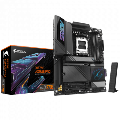 Сист.плата Gigabyte X870E A PRO X, X870E, AM5, 4xDDR5, 3xPCI-E x16, M2, SATA, USB-C, HDMI, WIFI7, BOX
