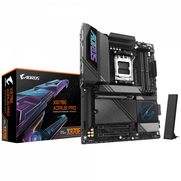 Сист.плата Gigabyte X870E A PRO X, X870E, AM5, 4xDDR5, 3xPCI-E x16, M2, SATA, USB-C, HDMI, WIFI7, BOX