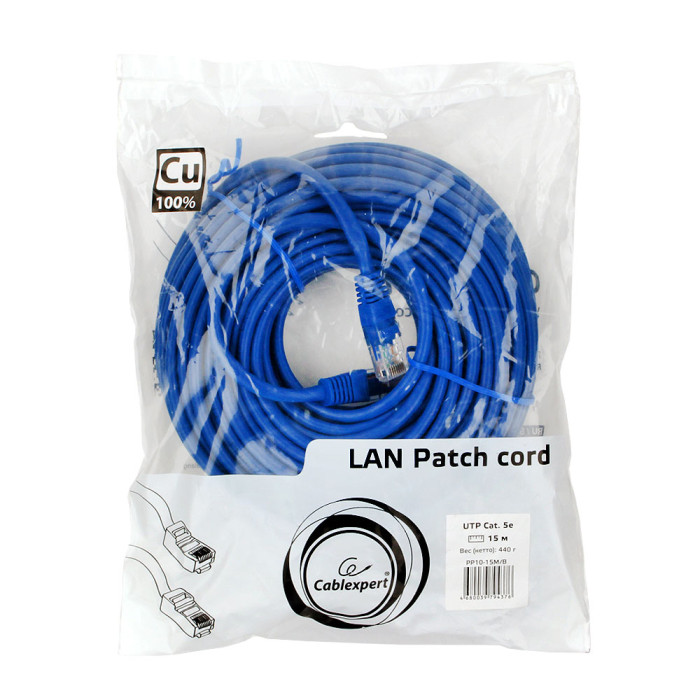Cable  Patch cord  UTP 5e-Cat 15 m Cablexpert PP10-15M/B, синий