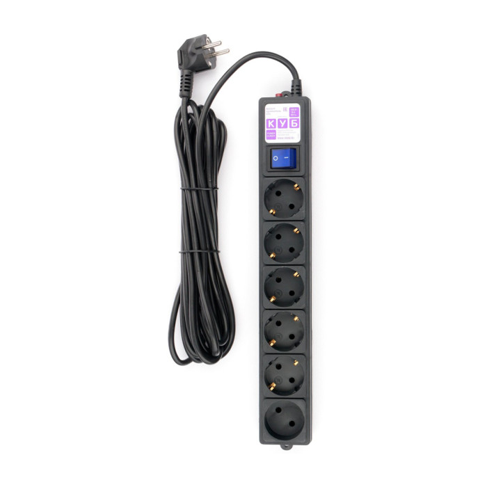 Сетевой фильтр Power Cube, 5м, SPG6-B5M, 6 розеток, 16A/3.5кВт, Черный