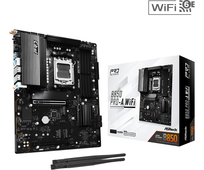 Материнская плата ASRock B850 PRO-A WIFI AM5 4xDDR5 4xSATA 3xM.2 1xUM.2 18xUSB 1xHDMI WiFi6E ATX