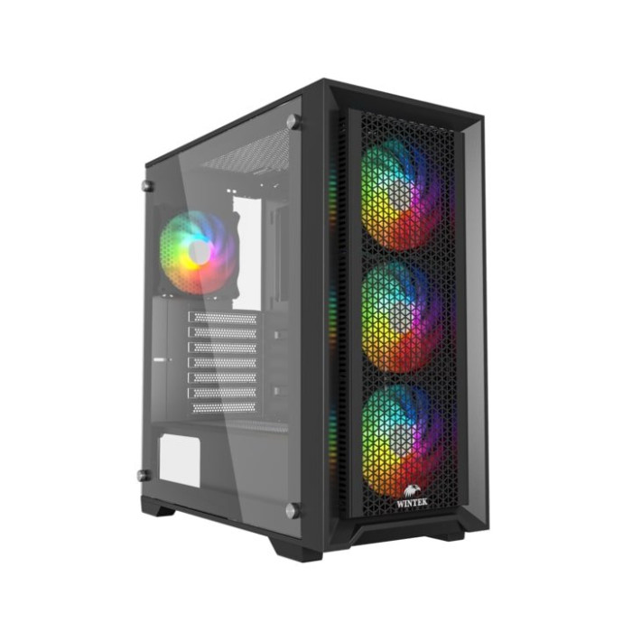 Корпус Wintek Andromeda Light i705 TG, Micro ATX, USB 1*3.0/2*2.0, HD+Mic, 0,5mm, 4*12cm fRGB fan, чёрный