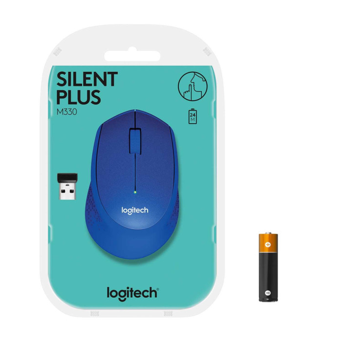 Мышь беспроводная Logitech M330 Silent Plus Blue (синяя, оптическая, 1000dpi, 2.4 GHz/USB-ресивер, бесшумная, под правую руку) (M/N: M-R0051 / C-U0010)