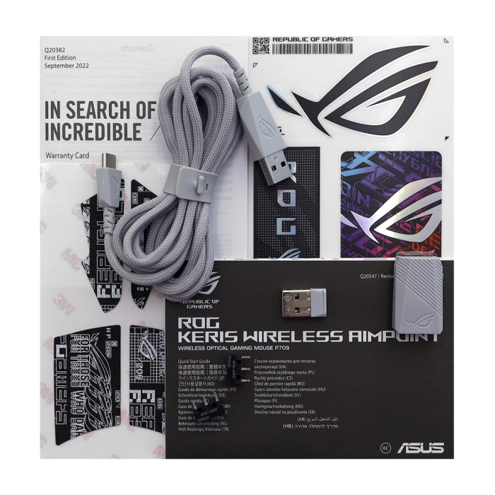 Mouse ASUS P709 ROG KERIS WL AIMPOINT, Wireless, BT 5.0/2.4GHz, Optical 36000 dpi, USB, white