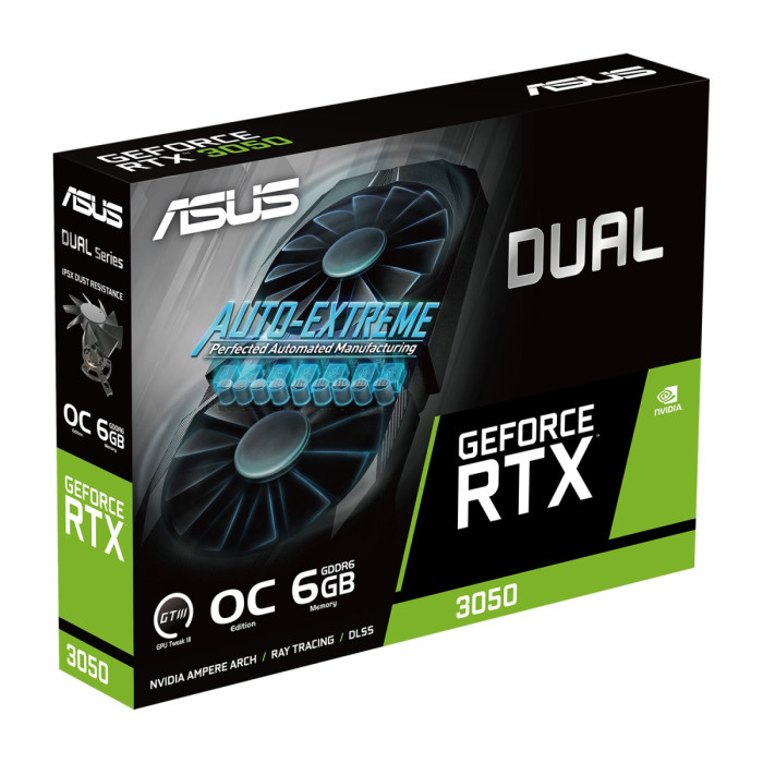 GPU NVIDIA, 6 GB, ASUS RTX 3050 DUAL OC [DUAL-RTX3050-O6G], DP/DVI-D/HDMI, GDDR6/96bit
