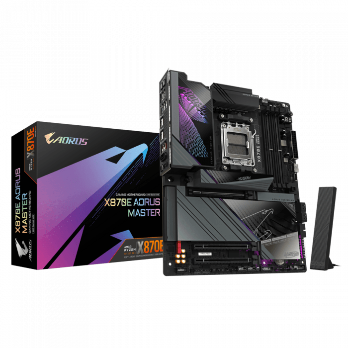 Сист.плата Gigabyte X870E A MASTER X, X870E, AM5, 4xDDR5, 3xPCI-E x16, M2, SATA, USB-C, HDMI, WIFI7, BOX