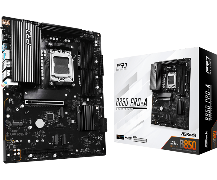 Материнская плата ASRock B850 PRO-A AM5 4xDDR5 4xSATA 3xM.2 1xUM.2 18xUSB 1xHDMI ATX