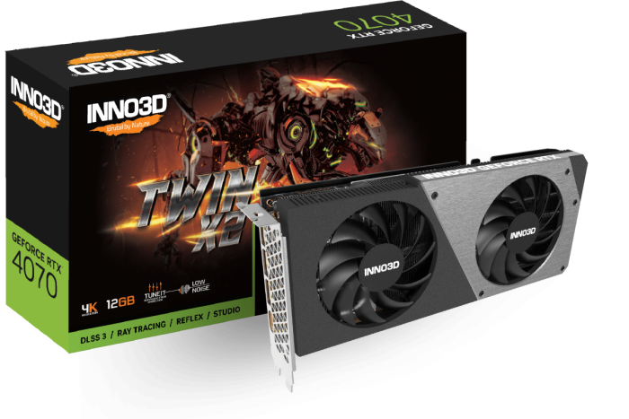 Видеокарта Inno3D GeForce RTX4070 Twin X2, 12G GDDR6X 192-bit HDMI 3xDP N40702-126X-185252N