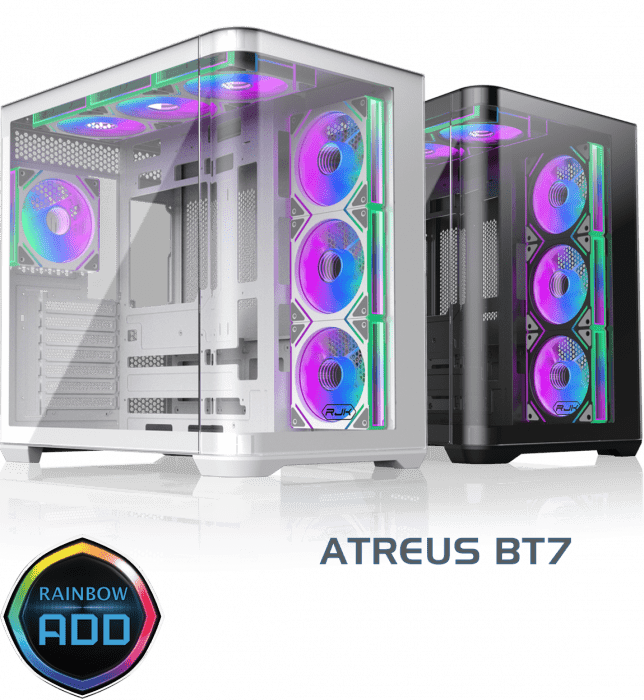 Корпус Raijintek ATREUS BT7, Midi-Tower, TG, 7x120mm ARGB, 2xUSB-A 3.0 + 1xUSB Type-C , E-ATX, ATX, mATX, mITX, Black