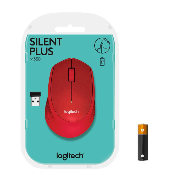 Мышь беспроводная Logitech M330 Silent Plus Red (красная, оптическая, 1000dpi, 2.4 GHz/USB-ресивер, бесшумная, под правую руку) (M/N: M-R0051 / C-U0010)