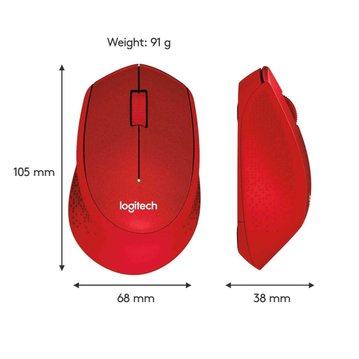 Мышь беспроводная Logitech M330 Silent Plus Red (красная, оптическая, 1000dpi, 2.4 GHz/USB-ресивер, бесшумная, под правую руку) (M/N: M-R0051 / C-U0010)