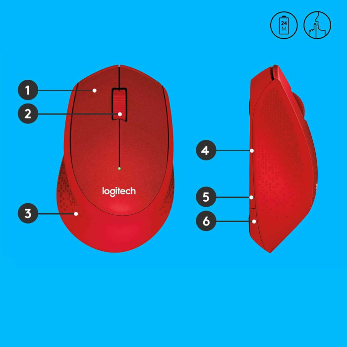 Мышь беспроводная Logitech M330 Silent Plus Red (красная, оптическая, 1000dpi, 2.4 GHz/USB-ресивер, бесшумная, под правую руку) (M/N: M-R0051 / C-U0010)