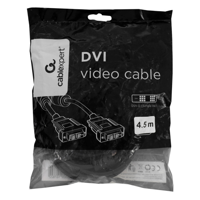 Cable SVGA, DVI-D to DVI-D, m/m, Cablexpert, CC-DVIL-BK-15, 18+1pin/18+1, 4.5м