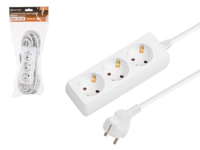 Удлинитель 5м (3 роз., 3,5кВт, с/з, ПВС 3х1,5) Юпитер