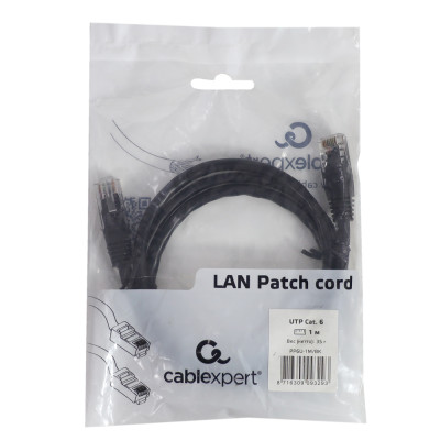 Cable  Patch cord  UTP 6e-Cat  1 m Cablexpert PP6U-1M/BK, Черный