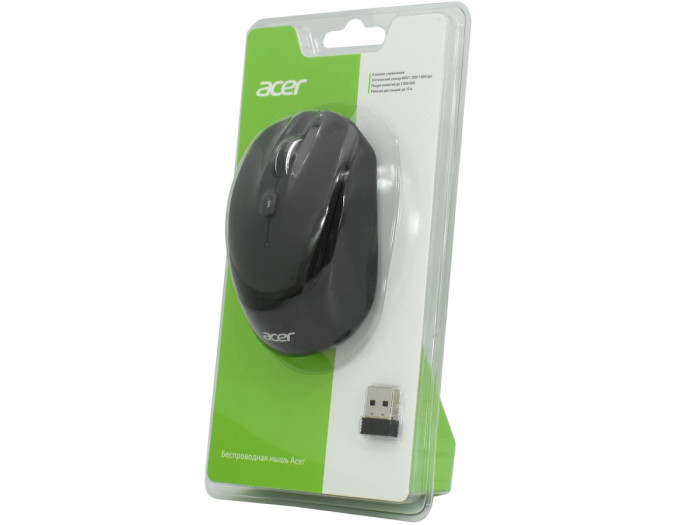 Mouse Acer OMR040, Wireless, Optical 1600 dpi, 1AA, USB, black