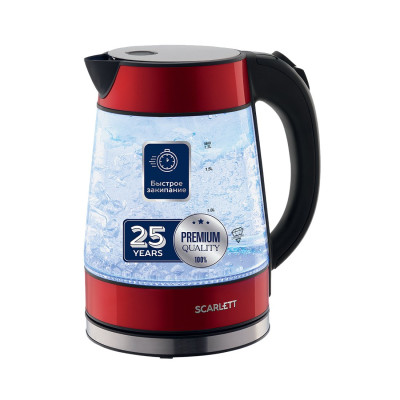 Чайник электрический, Scarlett, SC-EK27G79, Мощность 2200 Вт, Объем 1.7 л, Материал корпуса: Стекло, Индикатор уровня воды, Внутренняя подсветка, Фильтр, Красный