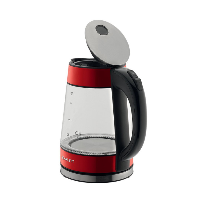 Чайник электрический, Scarlett, SC-EK27G79, Мощность 2200 Вт, Объем 1.7 л, Материал корпуса: Стекло, Индикатор уровня воды, Внутренняя подсветка, Фильтр, Красный