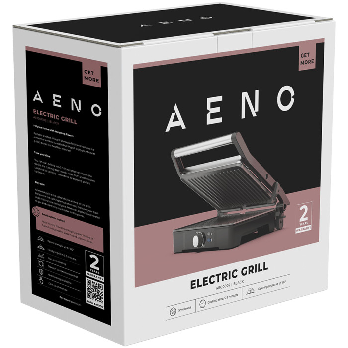 AENO Electric Grill EG2: 2000W, Temperature regulation, Max opening angle -180°, Plate size 290*234mm