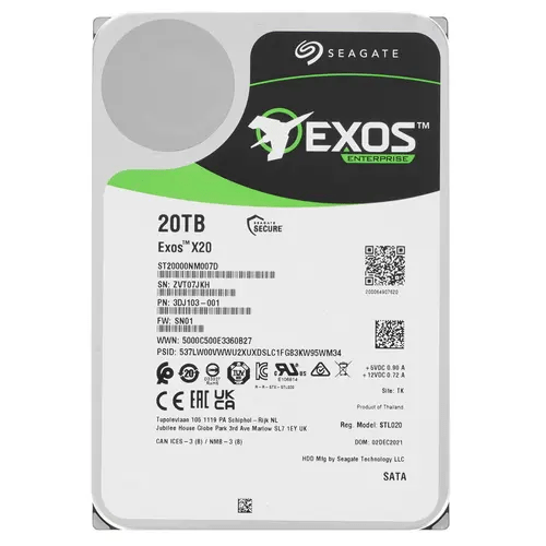Корпоративный жесткий диск 20Tb Seagate EXOS X20 SATA3 3.5" 256Mb 7200rpm ST20000NM007D