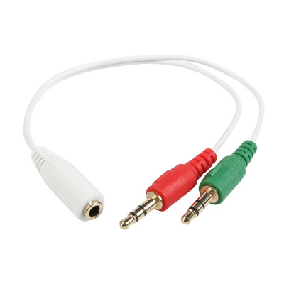 Cable Audio, 2X3.5mm/m - 3.5mm/f, Cablexpert CCA-418W, audio + mic -> 4 pin, 0.2m, white