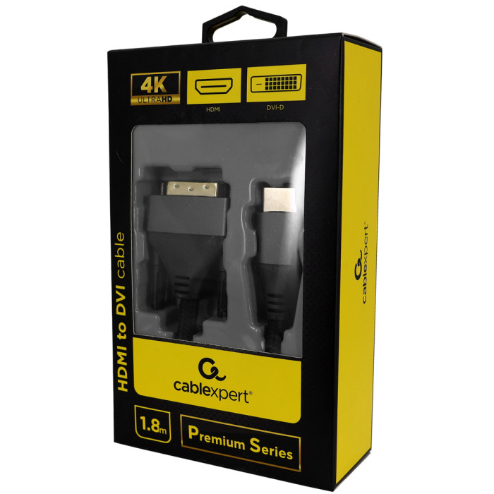 Cable SVGA, DVI-D to HDMI, m/m, Cablexpert CC-HDMI-DVI-4K-6, 18+1pin/HDMI, 1.8м