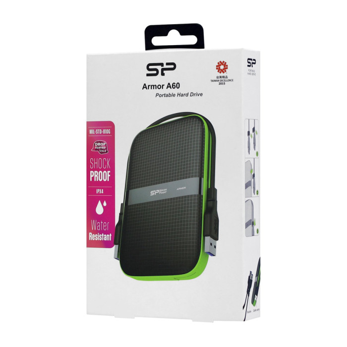 HDD USB 2 TB Silicon Power, A60, SP020TBPHDA60S3K, USB3.1, black-green