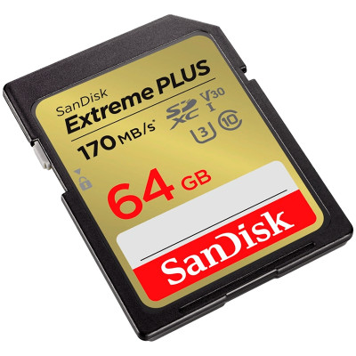 SanDisk Extreme PLUS 64GB SDXC Memory Card + 2 years RescuePRO Deluxe up to 170MB/s &amp; 80MB/s Read/Write speeds, UHS-I, Class 10, U3, V30
