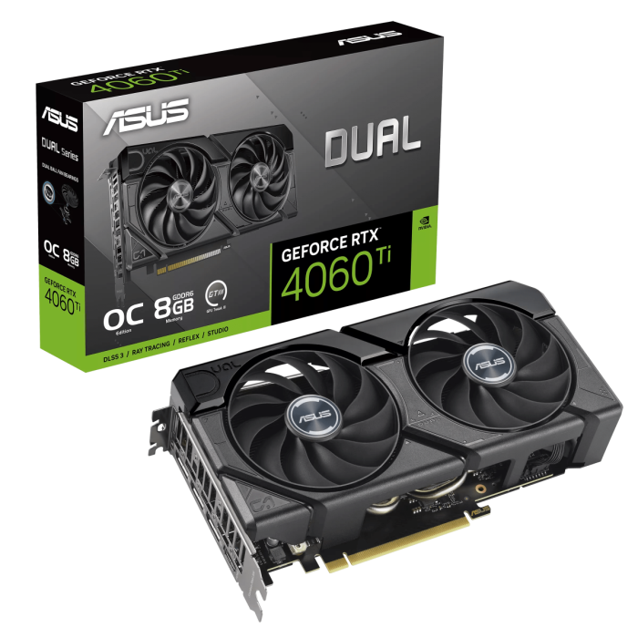 Видеокарта ASUS GeForce RTX4060Ti OC, 8GB GDDR6 128-bit HDMI 3xDP DUAL-RTX4060TI-O8G-EVO