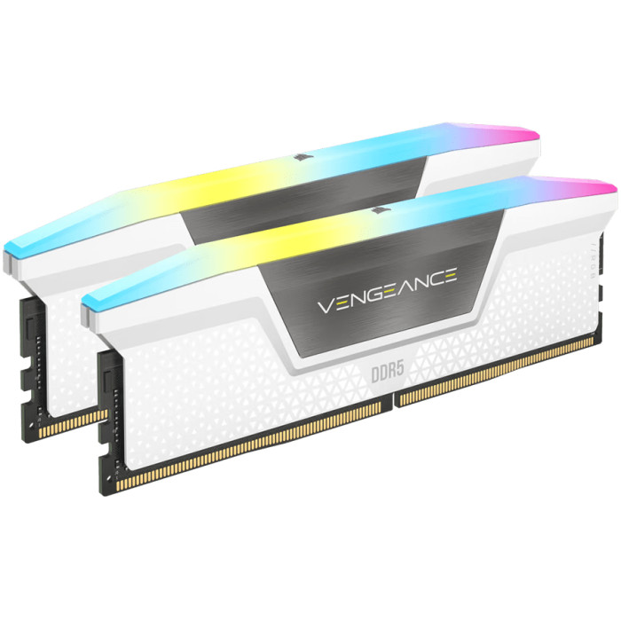 DDR5, 6400MT/s 32GB 2x16GB DIMM, Unbuffered, 36-48-48-104, Std PMIC, XMP 3.0, VENGEANCE RGB DDR5 White Heatspreader, Black PCB, 1.4V
