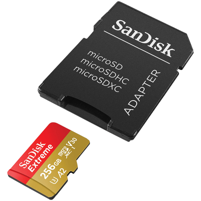SANDISK Extreme microSDXC 256GB + SD Adapter + 1 year RescuePRO Deluxe up to 190MB/s &amp; 130MB/s Read/Write speeds A2 C10 V30 UHS-I U3