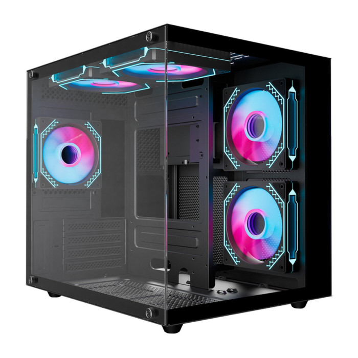 Case ATX midi tower  Wintek, Aquarium H101-B TG, (без БП), Black