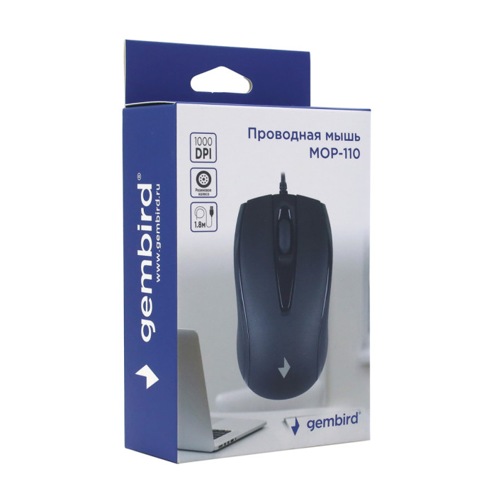 Mouse Gembird MOP-110, Optical, 1000 dpi, USB, black