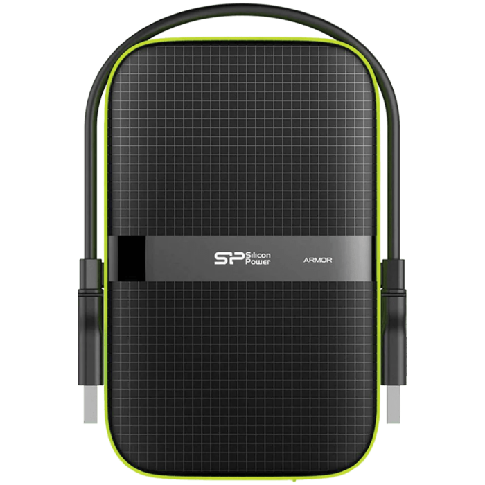 Silicon Power Armor - A60 5TB Portable HDD USB 3.2 Gen1 Black/Green, Shockproof MIL-STD 810G Method 516.6 Procedure IV, Water-resistant IPX4, LED light