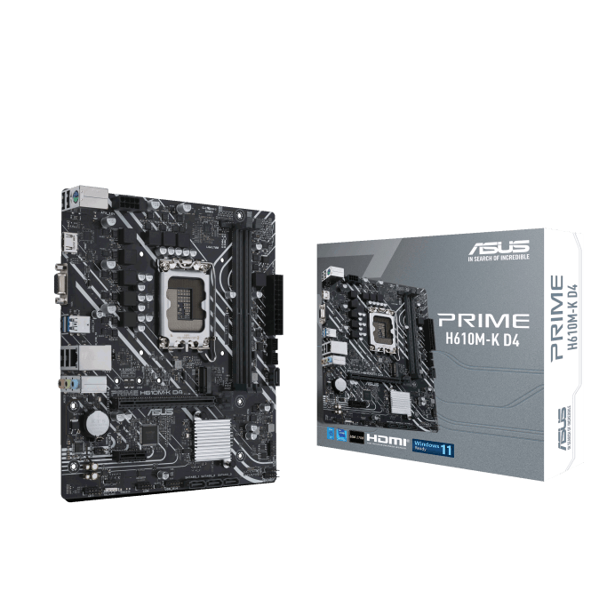 Сист. плата ASUS PRIME H610M-K D4, H610, 1700, 2xDIMM DDR4, PCI-E x16, PCI-E x1, M.2, 4xSATA, HDMI, DP, BOX