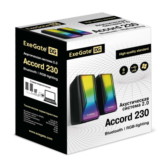 SPK active ExeGate Accord 230 (2.0), RMS 3Wx2, USB, BT, Black