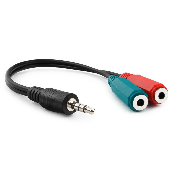 Cable Audio, 3.5mm/m - 2x3.5mm/f, Cablexpert CCA-417, 4 pin -> stereo + mono mic, 0.2m, black