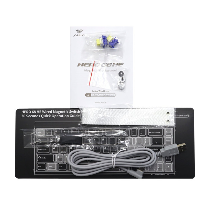 KeyBoard  USB AULA HERO68HE, Magnetic, Black King switch, 68 keys EN, wired, White-Purple