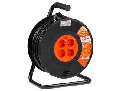 Удлинитель на катушке 30м (4 роз., 3,5кВт, с/з, ПВС 3х1,5) Юпитер