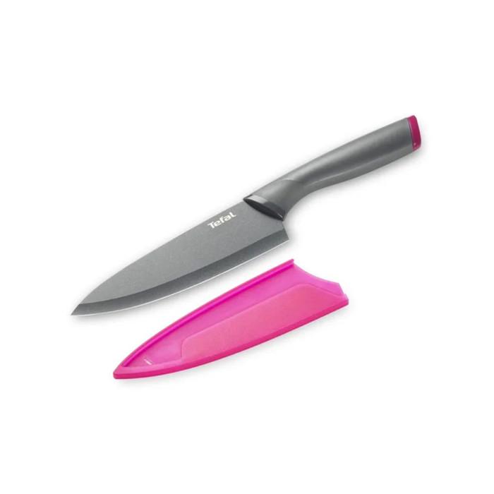 Нож-шеф, Tefal, Fresh Kitchen K1220304, 15см, Нержавеющая сталь с титановым покрытием, Чехол, Серый-розовый