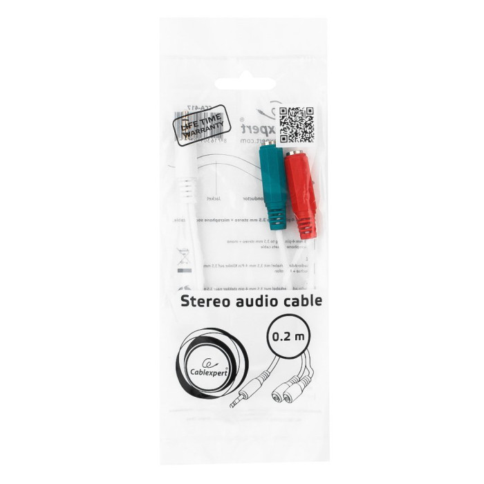 Cable Audio, 3.5mm/m - 2x3.5mm/f, Cablexpert CCA-417W, 4 pin -> stereo + mono mic, 0.2m, white