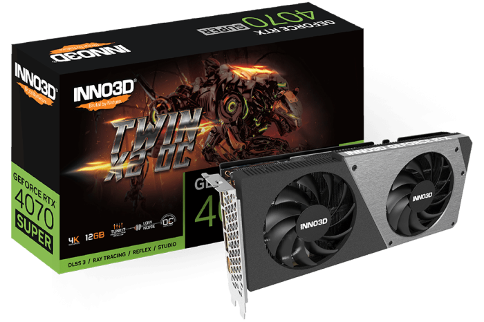 Видеокарта Inno3D GeForce RTX4070 SUPER Twin X2 OC, 12G GDDR6X HDMI 3xDP N407S2-126XX-186162N