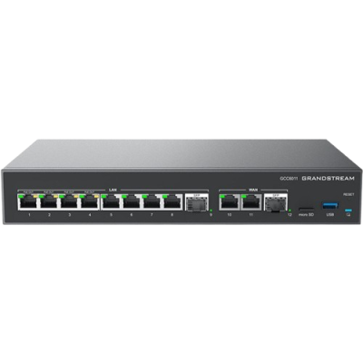 Grandstream GCC6011, All-in-one convergence device: VPN Router, NGFW, Switch and IP PBX. 2x 2.5G SFP, 10x GbE, 3 fixed WAN, 4x PoE-Out, 2.5Gbps NAT