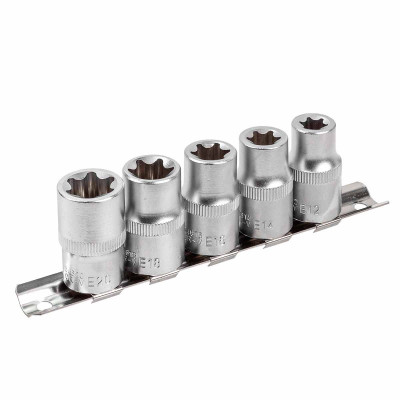 Набор головок Е-профиль 5 предметов 1/2&quot; (E12,E14,E16,E18,E20), на планке 1396        RF-4053