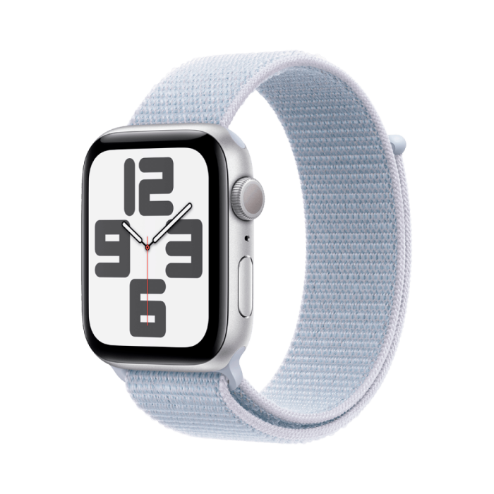 Apple Watch SE 2024 GPS 44mm Silver Aluminium Case with Blue Cloud Sport Loop,Model A2723