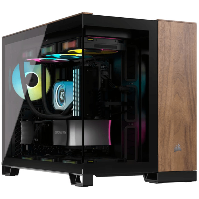 CORSAIR 2500X Micro ATX Dual Chamber PC Case - Black/Walnut Wood