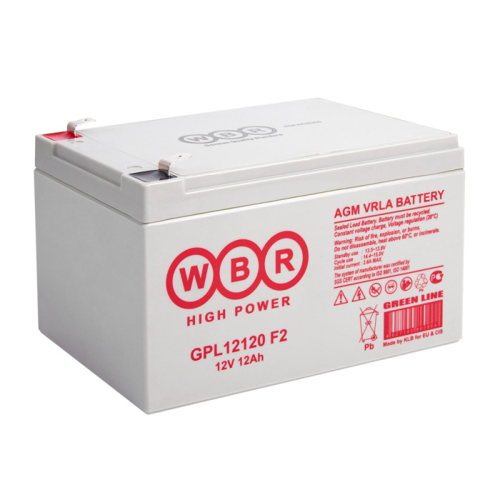 Батарея для UPS 12V, 12Ah, WBR GPL12120 F2, 98x151x98mm