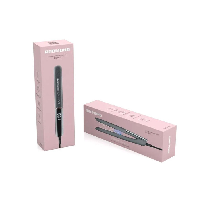 Выпрямитель для волос, Redmond, HS1716 Серый, Электромеханическое управление, Температура нагрева 140-230 °C, 10 температурных режимов, Плавающие пластины, Автоотключение через 60 минут, Мощность 55Вт, Дисплей, Ионизация, Серый