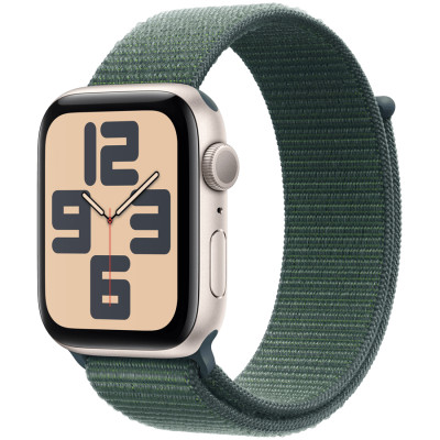 Apple Watch SE 2024 GPS 44mm Starlight Aluminium Case with Lake Green Sport Loop,Model A2723