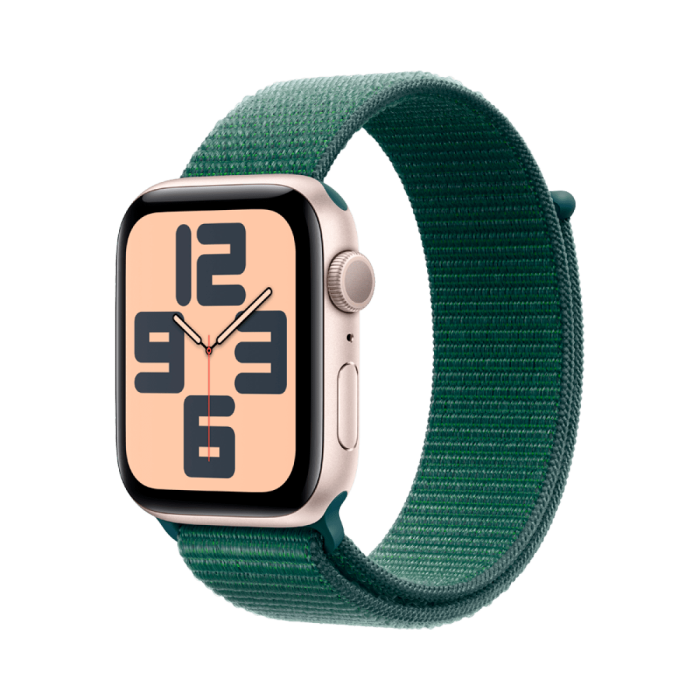 Apple Watch SE 2024 GPS 44mm Starlight Aluminium Case with Lake Green Sport Loop,Model A2723